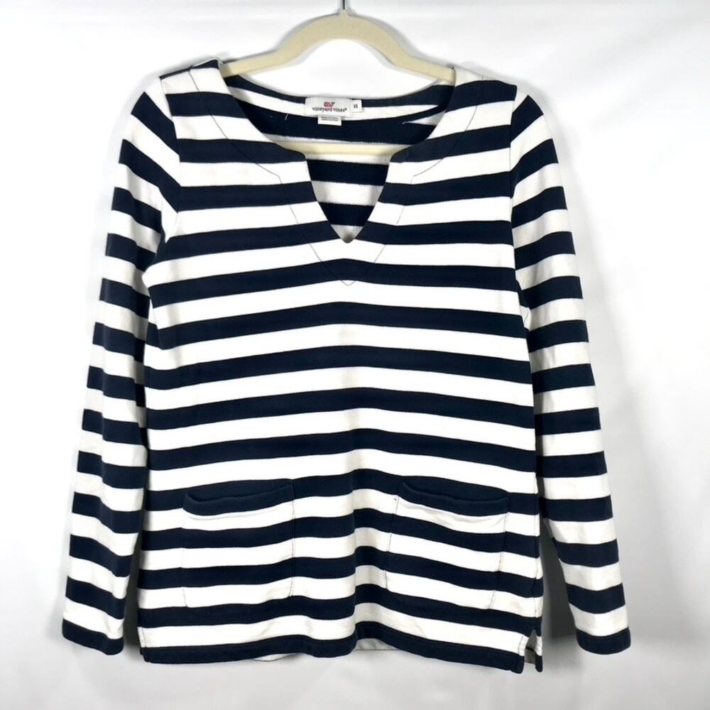 Vineyard Vines Sweatshirt XS Blue White Striped Terry Preppy Nautical Classic
